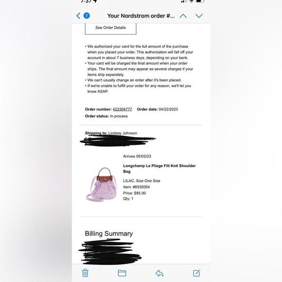 Le Pliage Extra Small Filet Knit Shoulder Bag Lilac - Picture 6 of 6